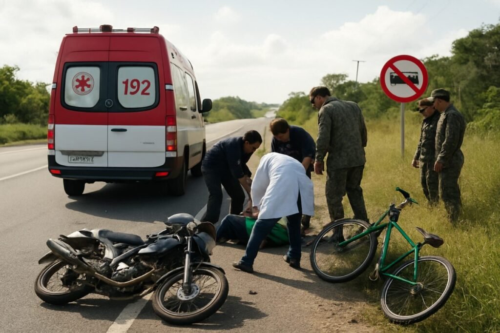 Acidente entre motos e bicicleta deixa quatro feridos na BR-101 na Grande Natal